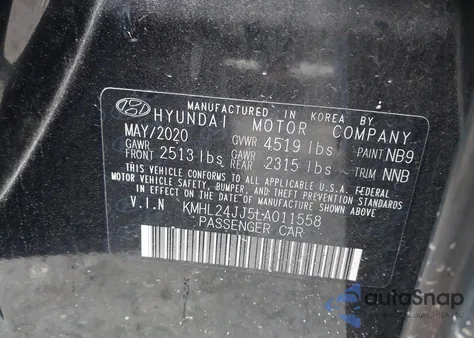 2020 Hyundai Sonata Blue from USA, damaged, VIN KMHL24JJ5LA011558